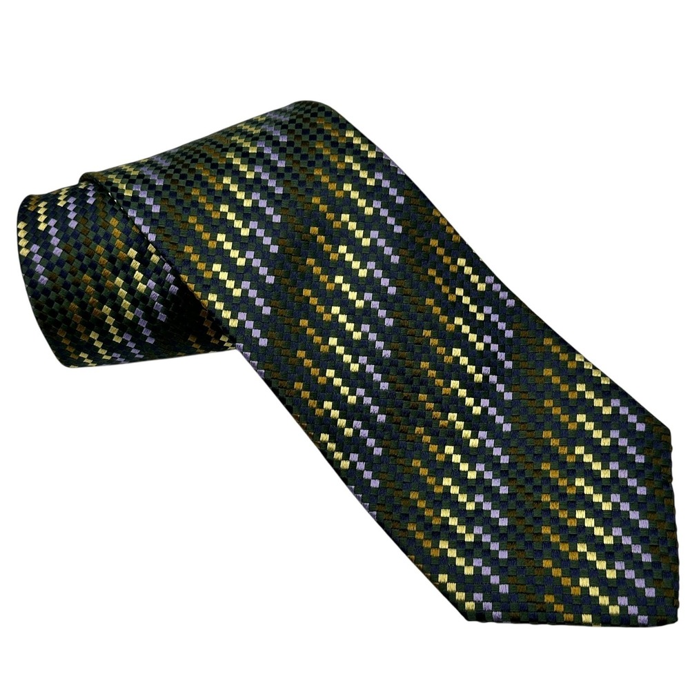 XMI Platinum Silk Necktie Mens Woven Olive Green‎ Gold Purple Diagonal Dress Tie